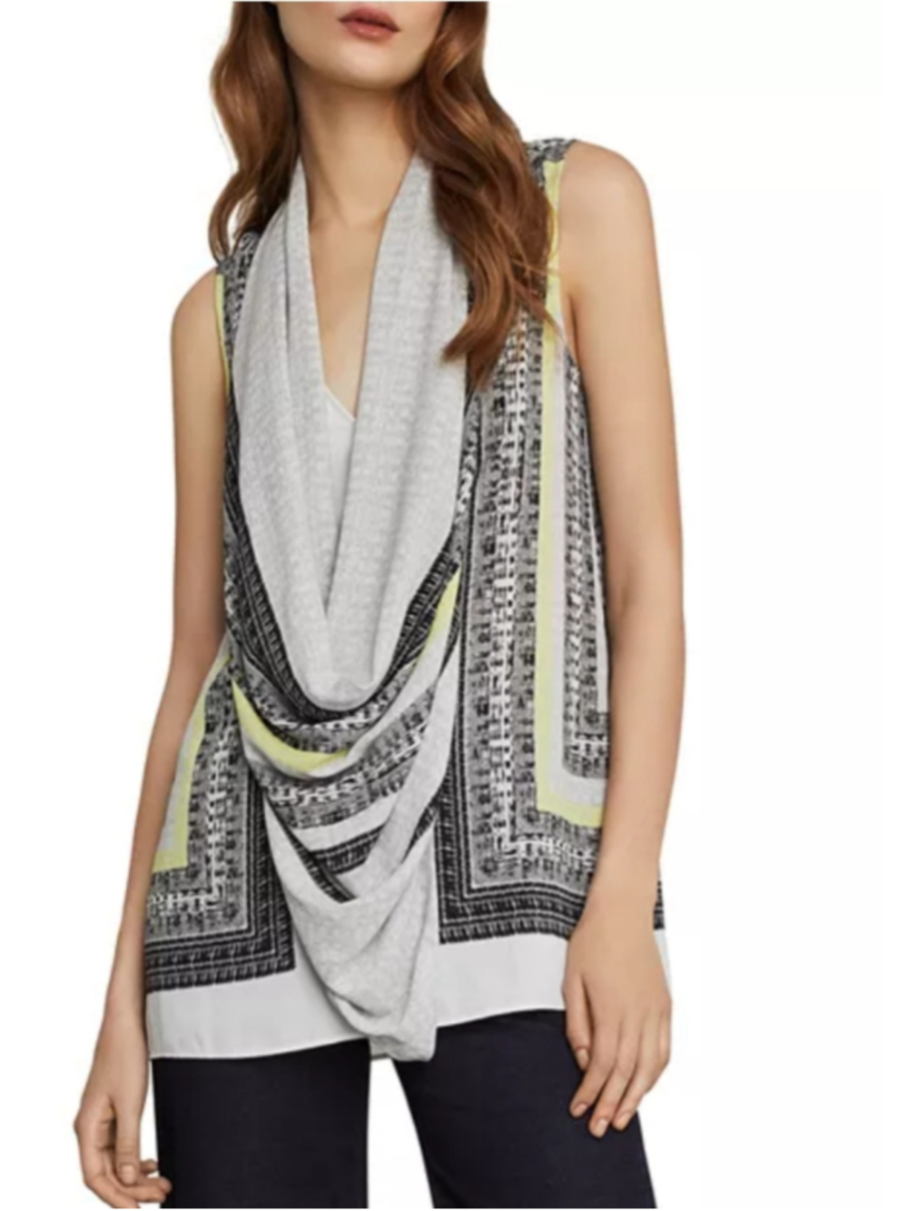 BCBGMAXAZRIA Cowl-Neck Scarf-Print Tunic Sleeveless Top Blouse XS